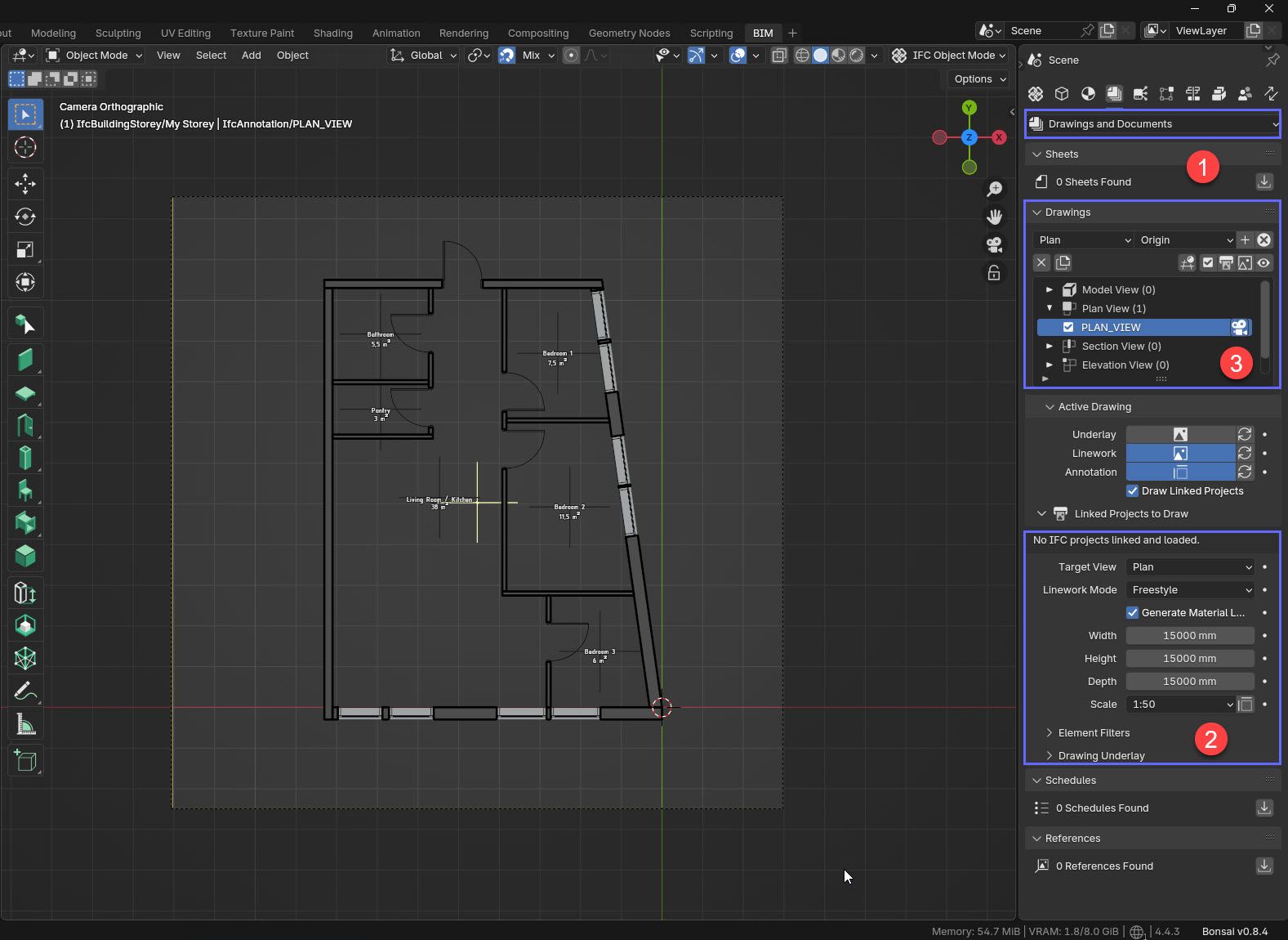 The drawing creation menu inside Bonsai